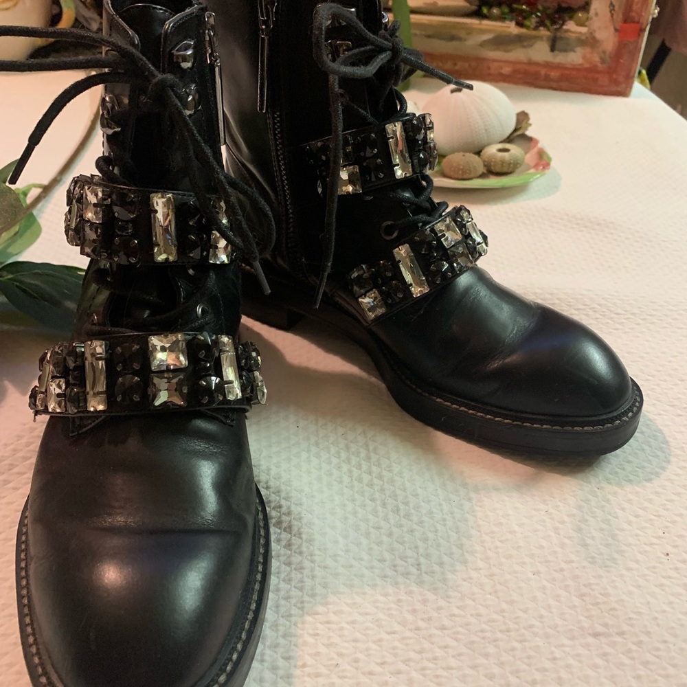 ZARA Leather Embellished Biker Boots SZ aus 5 as new biker goth dress style Rare - Picture 7 of 16